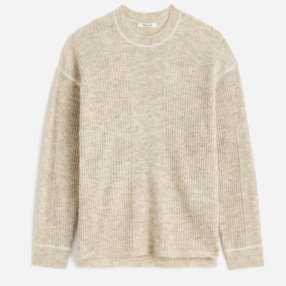 Madewell Ribbed Alpaca-Blend Crewneck Sweater Top Neutral Oversized Pullover XXL